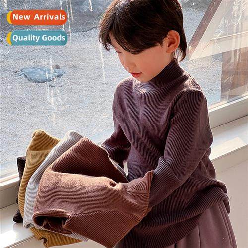 Childrens solid color bottoming sweater 2023 winter new boys