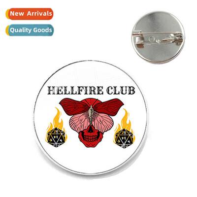 Stranger Things Time Gemste Badge Hellfire Silver Brooch