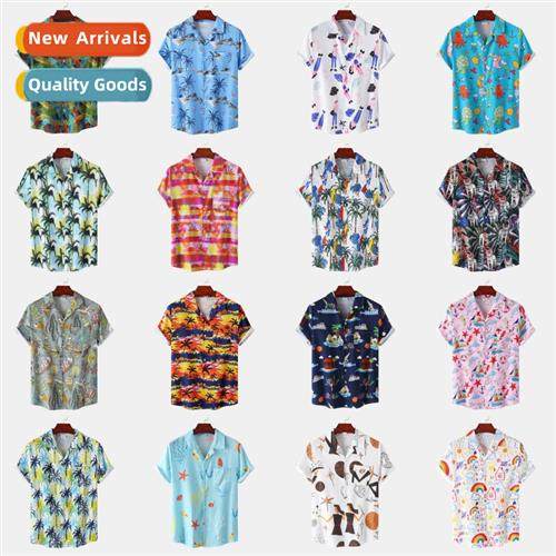 2022 summer new European code Hawaii Cuban collar ice silk d