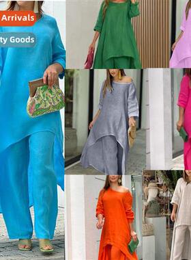 2023 new womens cott  linen fashi casual big yards irregular