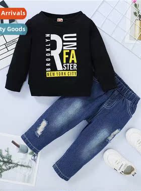 Boys spring  fall  2021 new n letters printed lg-sleeved top