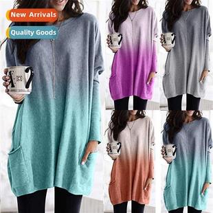 Sleeve Casual Tops Gradient Womens Shirt 2023 Pocket