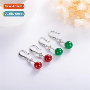 chalcedy earrings female Ethnic set green micro zircia style