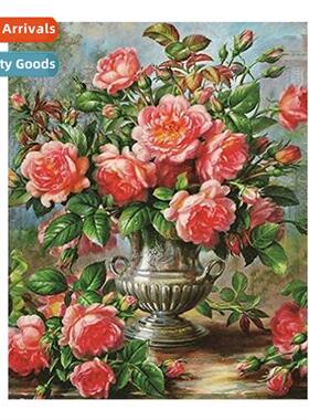 Hmade Thread Embroidery Full Flower Decorati  Pey Vase Oil P