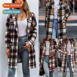 new womens tweed fall jacket plaid winter pocket 2022 lapel