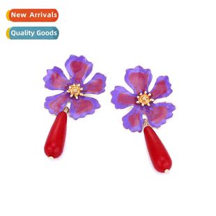 colorful oil earrings style flower sweet small Korean drop