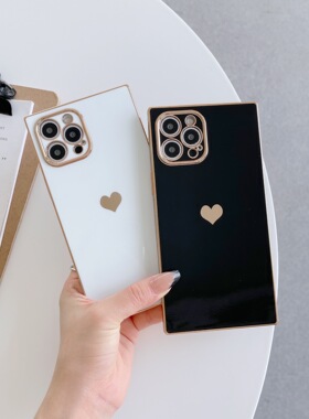 适用iPhone15promax square love heart plating 14 phone case a