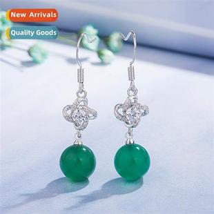 green agate earrings style tem clover retro leaf Ethnic four