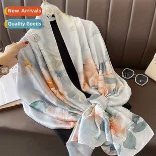 Exquise printing lengned shawl new satin silk scarf autumn a