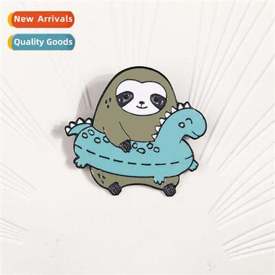 Cute carto sloth wearing swimming ring animal brooch versati