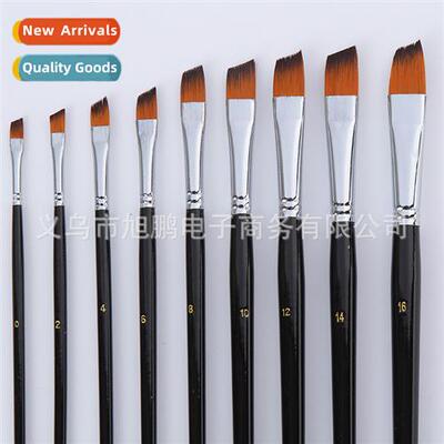 9pcs Set  Oblique Edge Brushes Black Glossy Lg Stick Oil Pai