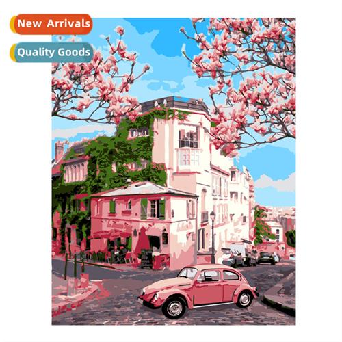 New hmade full embroidery simple thread embroidery pink hous