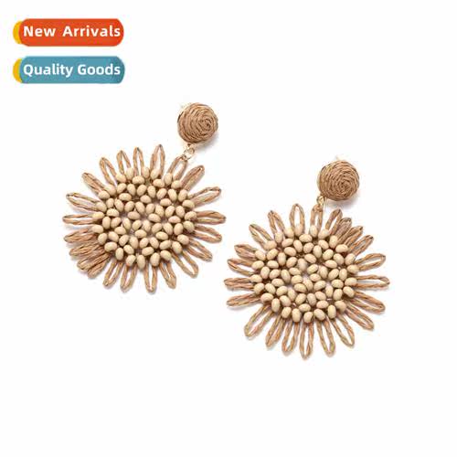 Beaded sunflower bohemian hmade tassel earrings fashi temper