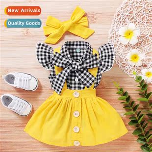 spring autumn sleeveless set plaid dress new Girls 2020