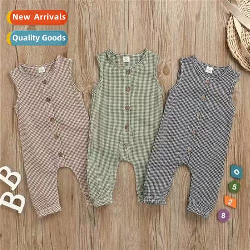 2023 Summer Solid Color Plaid Fabric Sleeveless Bodysu Three