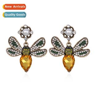 New Simple Creative Drilling Glass Bee Earrings Retro Fashi