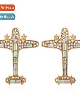 New simple alloy rhineste earrings retro fashi airplane shap