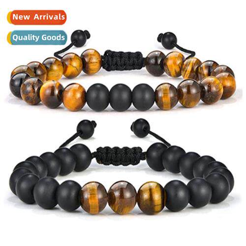 8mm Tiger Eye Obsidian Braided Bracelet Women Adjustable Wax