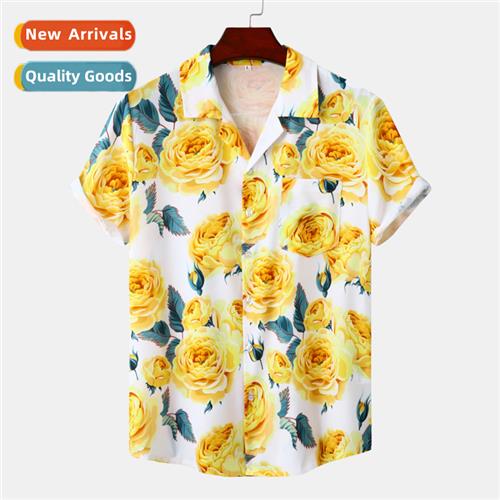 Hawaiian beach Cuban collar ice silk drape digal printing yo