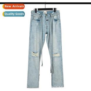 Ripped Small Zipper Side Destroyed Belt Flutter Seas FOG