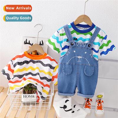 Baby summer set   children striped carto strappy pants two-