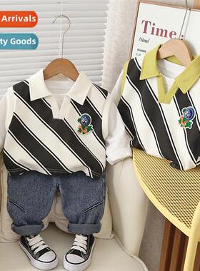 Boys fall su su striped shirt baby fall childrens clothing t