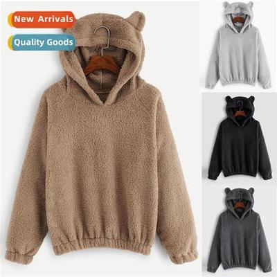 2021 fall  winter new fluffy rabb ears hooded warm sweater s
