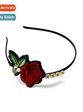 Sweet Rose Hairb Embroidered Headb Fashi Hanging Drill Headd