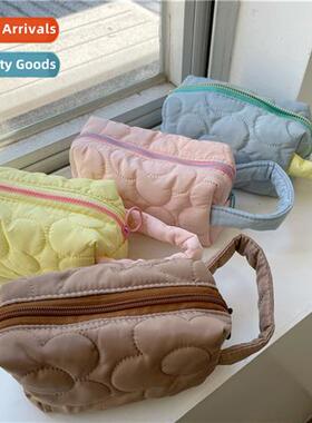 Korea ins cy color flower quilted cosmetic bag cute large ca