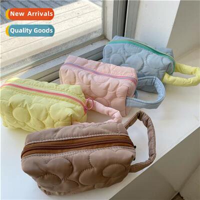 Korea ins cy color flower quilted cosmetic bag cute large ca