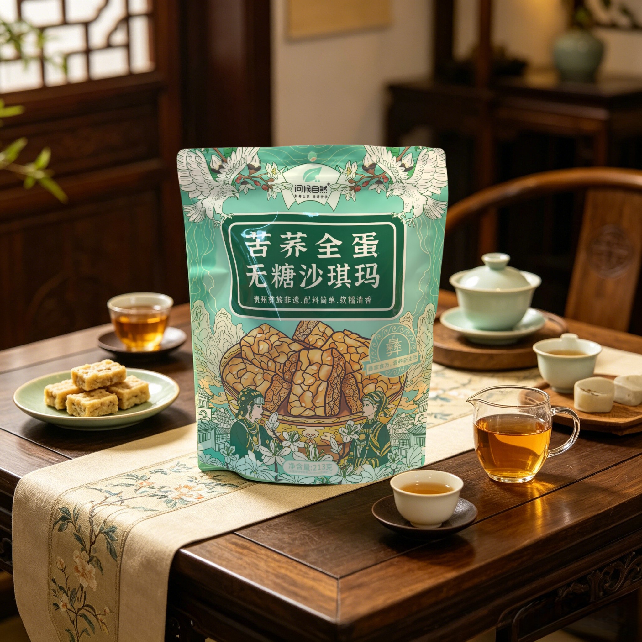问候自然苦荞沙琪玛213g无加蔗糖早餐粗粮代餐老年人休闲零食袋装
