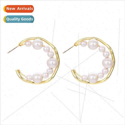 Korea wind geometric C-shaped pearl earrings fashion simple