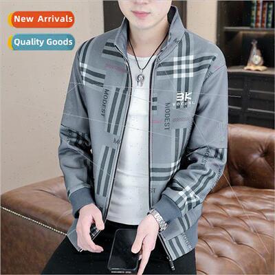 Spring Autumn men casual jacket Korea  Slim mature men plaid
