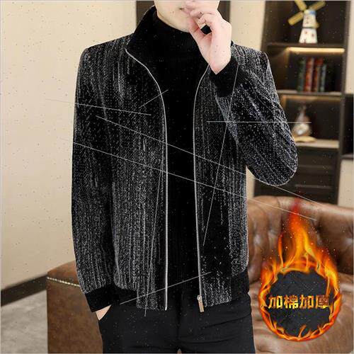 Men stand-up collar tweed jacket fall winter thickened imati