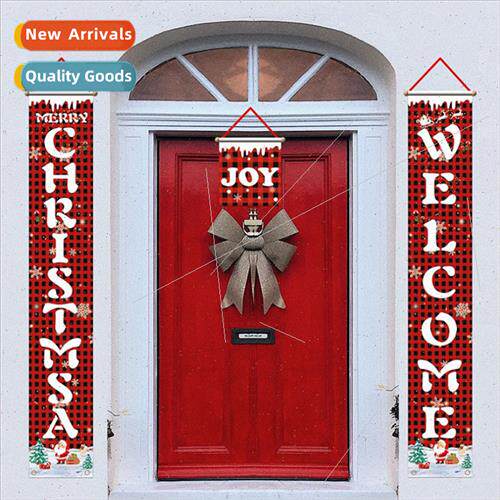 New Christmas decorations door curtains red black plaid door