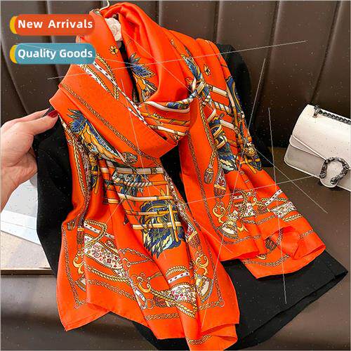 Chinese retro floral chain silk scarf large shawl dual-use f