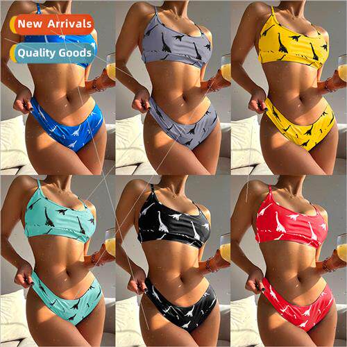 2022 New Europe Dinosaur Print U Neck Backless Sexy Bikini S