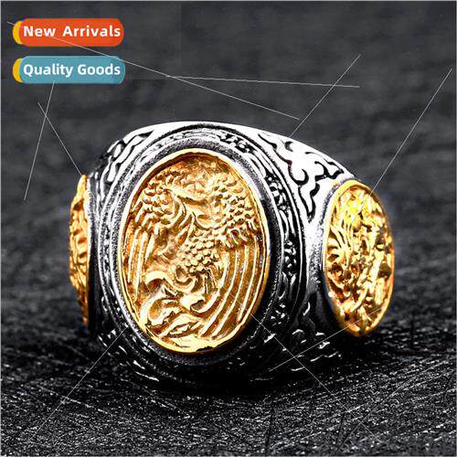 Ethnic alloy carved dragon phoenix ring men finger ring