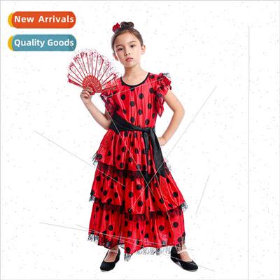 Spanish Girl Tradional Flamenco Dancer Exotic Costume Kids M
