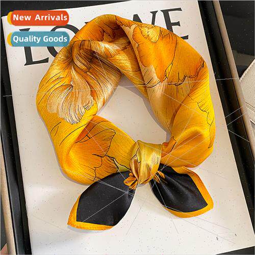 2023 new fashion silk small square scarf female printed deco
