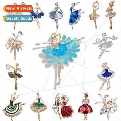 Europe character brooch creative dancing girl pearl rhinesto
