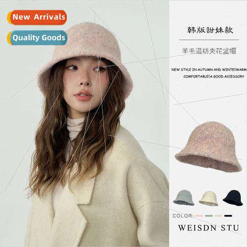 Korea  ins new mixed-color bucket hat show face small wool t