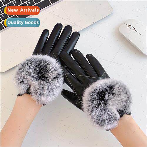 Real rabb fur leather gloves female fall winter Korea cute p