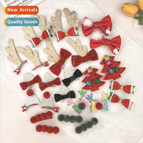 Christmas hair accessories red bow hair clips girls sweet cu