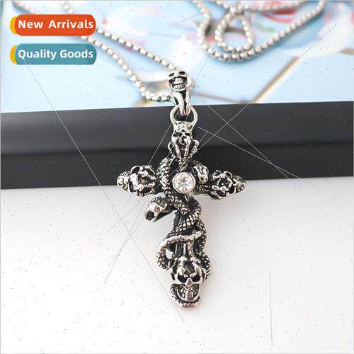Europe new retro cross pendant necklace dark wind snake skul