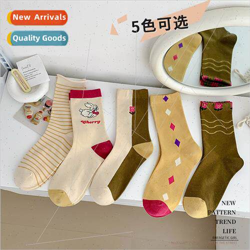 Refreshing lerary fashion medium-calf socks combed cotton ch