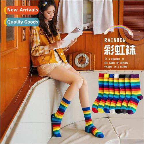 Rainbow thigh-high socks womens fashion set tide socks ins a