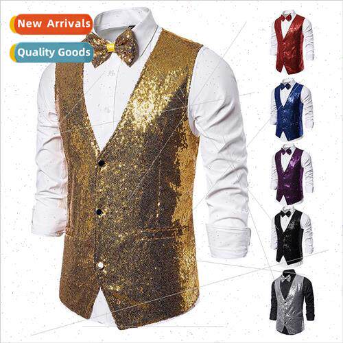 2023 men stage permance clothing small sequins undershirt st