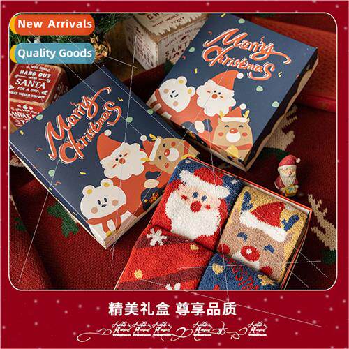 Coral Velvet Christmas Socks Women Autumn Winter Double ded
