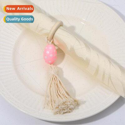 Wooden bead circle tassel fringe napkin ring hotel restauran